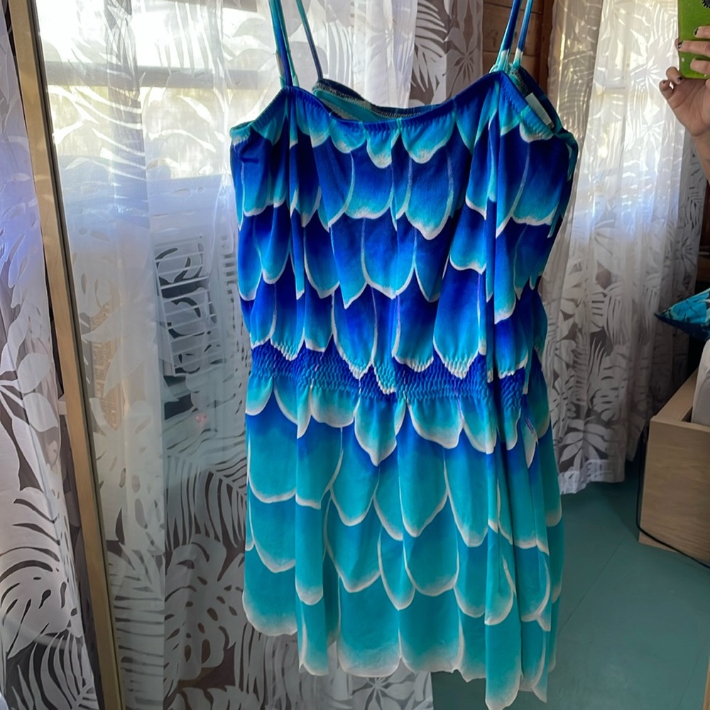 70s DeWeese Swimsuit blue scallop one piece size 10